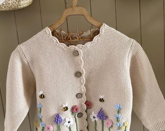 Personalised name embroidered cardigan, floral baby cardigan, flower cardigan, girls birthday gift, newborn baby clothing, girls cardigan