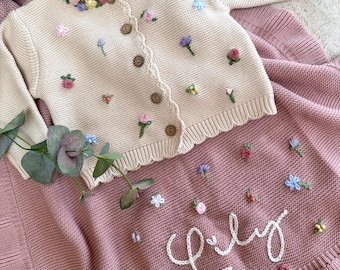 Cardigan fleuri brodé pour bébé, pulls personnalisés