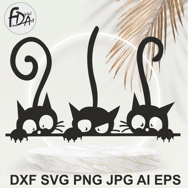 Cute 3 Cats SVG | Curious Kitten Clipart | Peeking face animal vector | Cut Files for Cricut | Instant Download