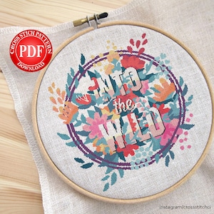 Into the Wild, Floral design Cross stitch patern, Digital download, Printable cross stitch pattern