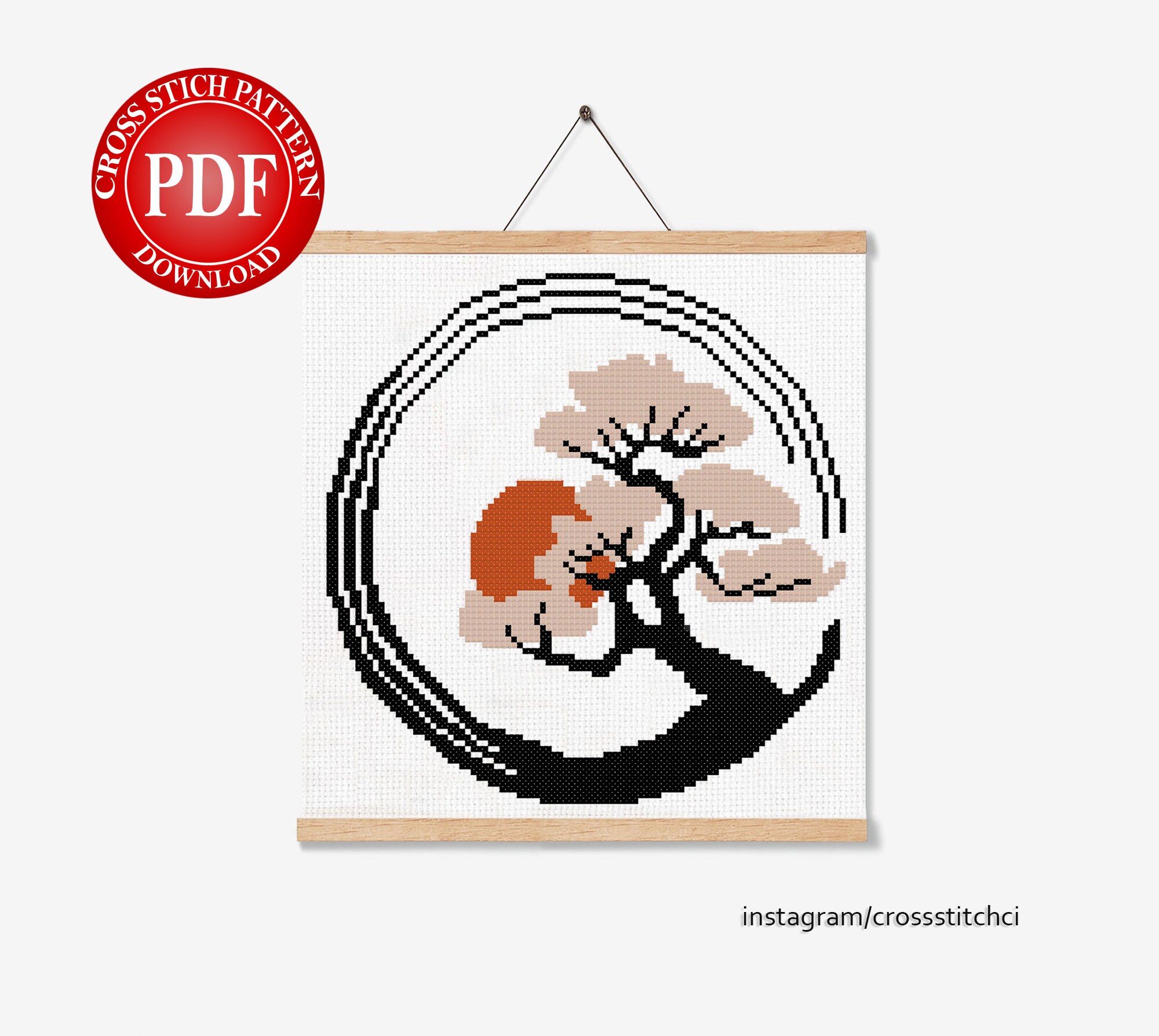 Japan Tree Cross Stitch Pattern, Pdf Cross Stitch Pattern