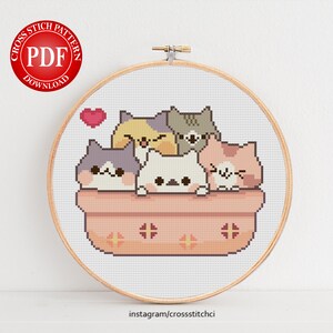 Cat Basket Cross Stitch Pattern, Digital Download, Digital Cross Stitch Pattern