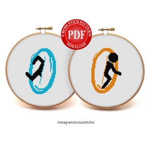 Portal game cross stitch pattern, Digital print, Instant download