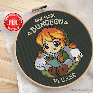 The Legend of Zelda, One more dungeon Please, Schema punto croce Cartoon, Download digitale, Schema punto croce stampabile