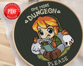 The Legend of Zelda, One more dungeon Please, Cartoon Cross stitch patern, Digital download, Printable cross stitch pattern