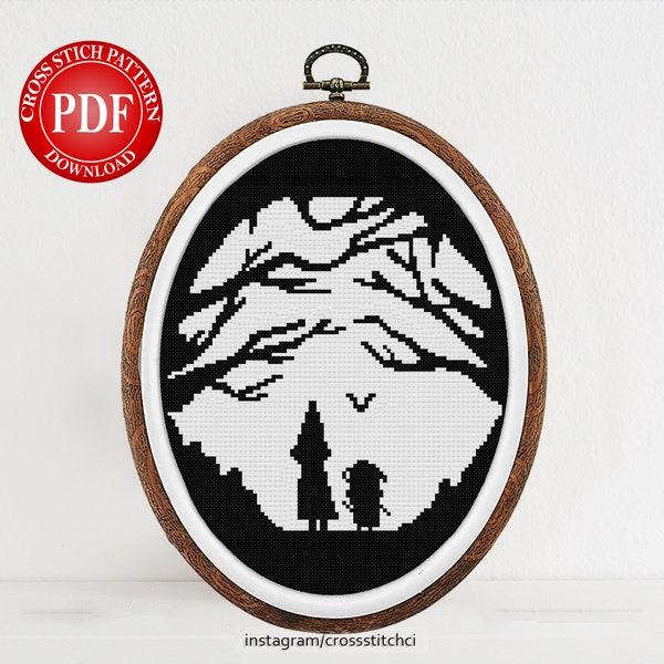 Over the garden wall black and white Cross stitch pattern, Digital download, Printable cross stitch pattern