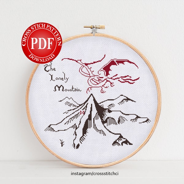 Hobbit Lonely Mauntain Map Cross Stitch Pattern, Digital download, Instant download