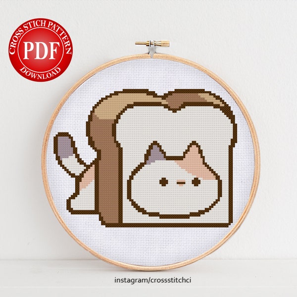 Cat Bread kruissteekpatroon, digitale print, direct downloaden