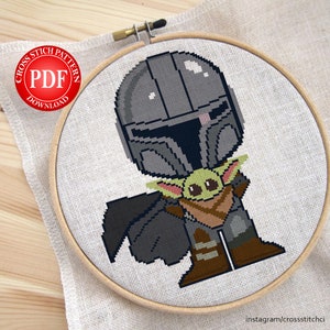 Mandolorian Cartoon Cross stitch patern, Digital download, Printable cross stitch pattern