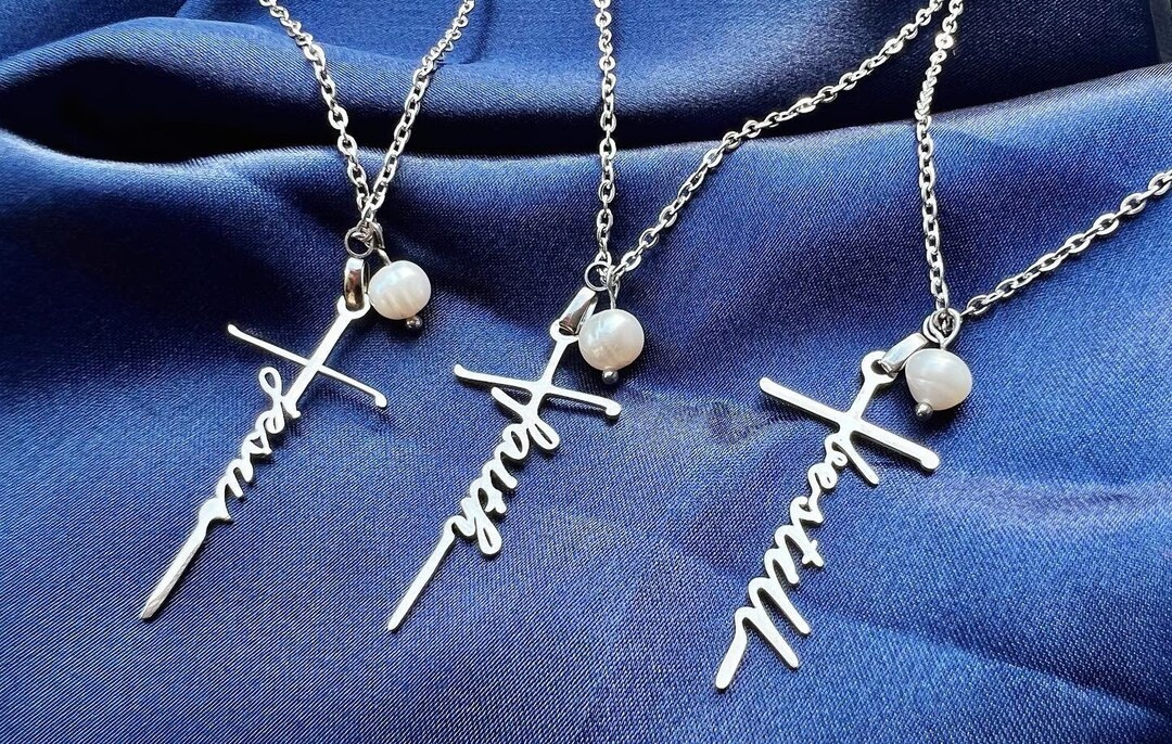 Christian Necklaces Made to Order Cursive Writing Jesus Stainless Steel ...