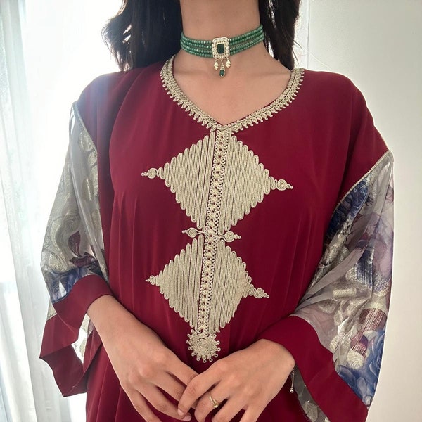 Caftan marocain, Kmiss, disponible en plusieurs couleurs, élégant avec broderie, Gandoura, robe marocaine.