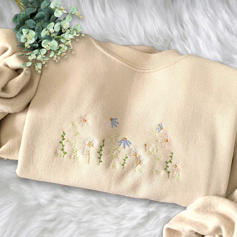 Pastel Floral Embroidered Crewneck Sweatshirt Tshirt Hoodie Etsy Canada