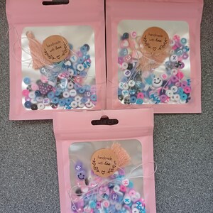 Stitch inspired bead confetti, bead soup, stitch colour theme, bracelet making, lilo and stitch theme, purple and blue beads, clay bead soup image 12