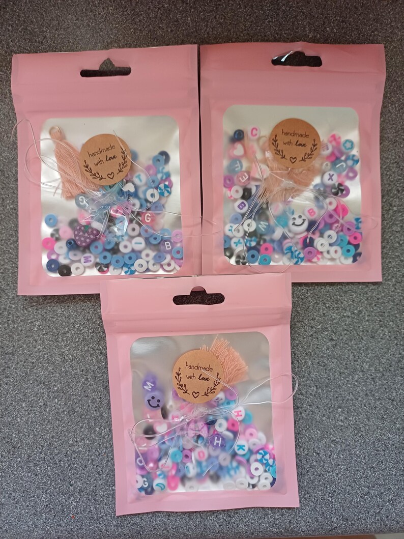 Stitch inspired bead confetti, bead soup, stitch colour theme, bracelet making, lilo and stitch theme, purple and blue beads, clay bead soup image 12