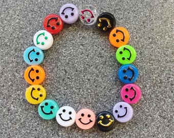 Handmade colourful smiley face bracelet, girls, kids bracelet, party bag fillers, gifts for girls, smiley face vibes, happy face bracelet