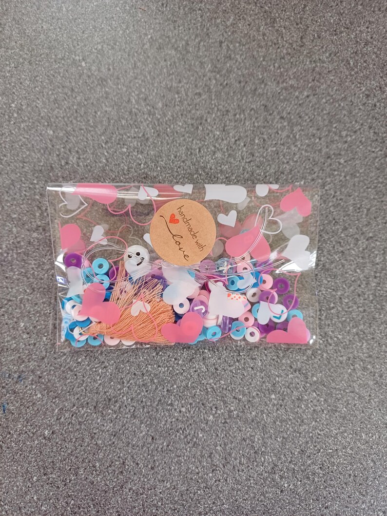 Stitch inspired bead confetti, bead soup, stitch colour theme, bracelet making, lilo and stitch theme, purple and blue beads, clay bead soup image 3