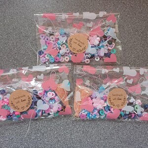 Stitch inspired bead confetti, bead soup, stitch colour theme, bracelet making, lilo and stitch theme, purple and blue beads, clay bead soup image 11