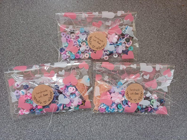 Stitch inspired bead confetti, bead soup, stitch colour theme, bracelet making, lilo and stitch theme, purple and blue beads, clay bead soup image 11