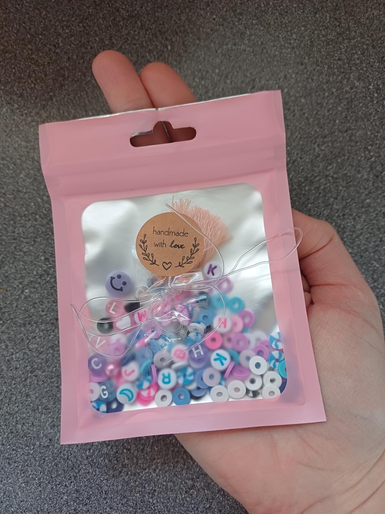 Stitch inspired bead confetti, bead soup, stitch colour theme, bracelet making, lilo and stitch theme, purple and blue beads, clay bead soup image 13