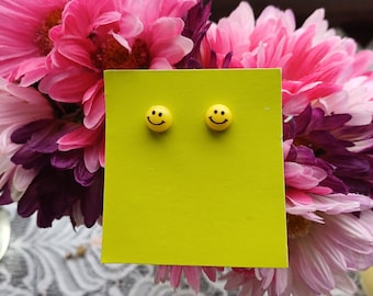 Smiley Face Earrings, smiley face vibes, smiley face stud earrings, yellow earrings, gifts for girls, yellow smiley faces, happy faces