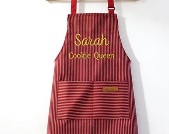 Free Custom Adult Baking Apron with Adjustable Straps, Personalized Apron for women, Custom Striped Apron With Pockets, Gift for mom,grandma