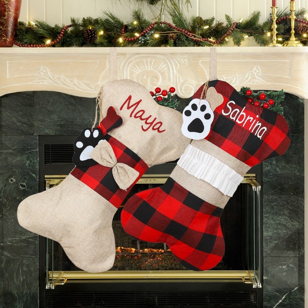 Personalized Dog Bone Christmas Stockings,Name Embroidered Christmas Stockings,Christmas Candy Decorated Stockings,Family Christmas Stocking