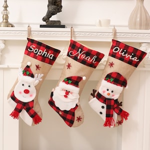 Calze di Natale personalizzate, calze di Natale con nome ricamato, calze di Natale con personaggi dei cartoni animati 3D, calze di Natale per la famiglia