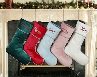 Medias navideñas de terciopelo personalizadas, medias con nombre bordado, medias navideñas familiares personalizadas, medias navideñas, regalo de Navidad