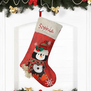 Personalized Christmas Stockings,Name Embroidered Christmas Stockings,3D Cartoon Character Christmas stockings,Family Christmas Stockings Penguin