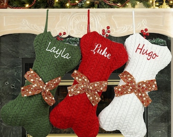 Personalized Dog Bone Christmas Stockings,Name Embroidered Christmas Stockings,Christmas Candy Decorated Stockings,Family Christmas Stocking
