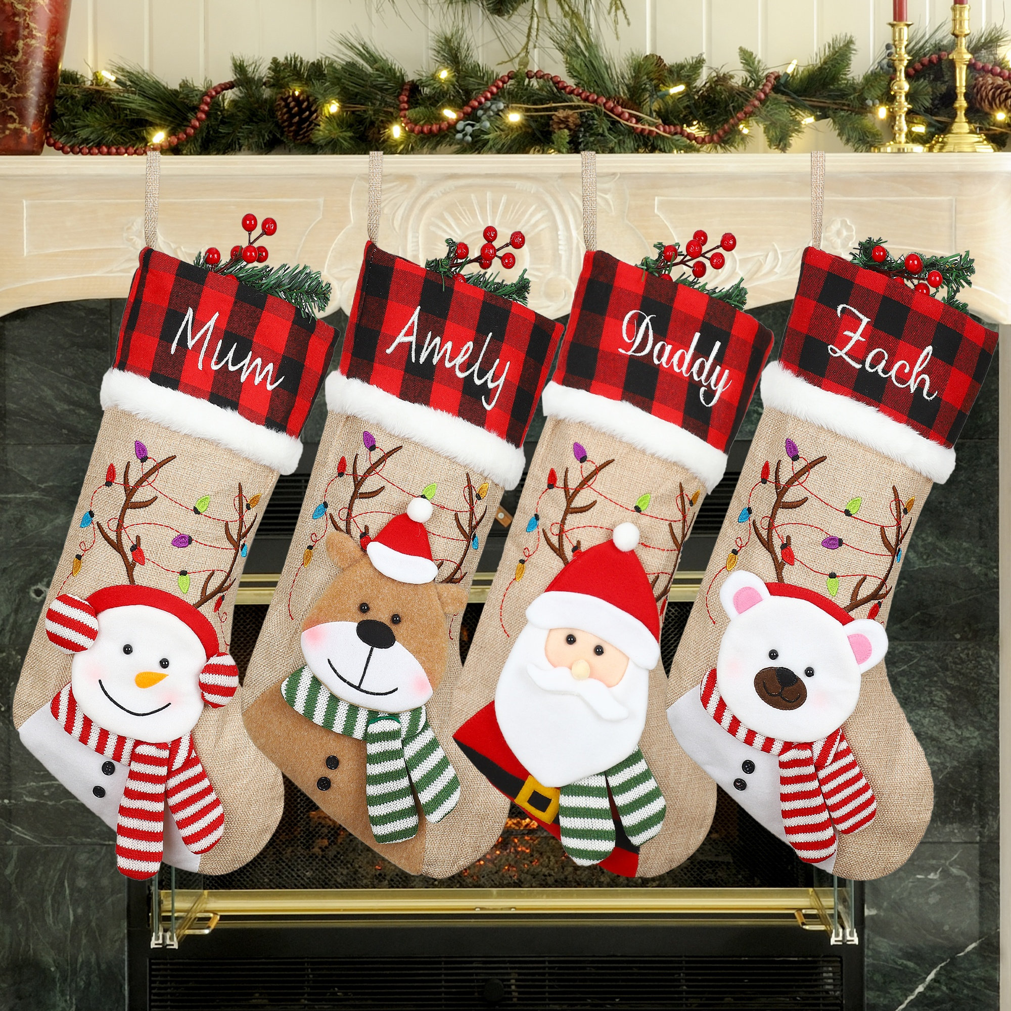 Weihnachtsstrumpf Groß, 42 Cm, Rot & Grau Mit Schneemann – Zum Aufhängen & Befüllen Mit Geschenken