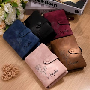 Personalisierte maßgeschneiderte Brieftaschen, Souvenirs, Brautjungferngeschenke, Geburtstagsgeschenke für Mädchen, Geschenke für Mutter, Geburtstagsblumen-Damenbrieftasche