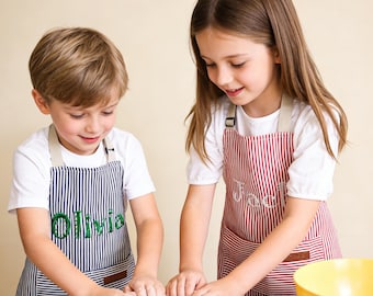 Personalized Kid Customizable Embroidery Apron,Custom Cooking Apron with Pocket, Adjustable Children Apron,Girls Boys Custom Toddler Apron