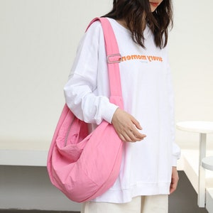 Fashion Solid Color Dumpling Bag Freizeit Canvas Single-Shoulder Bag für den täglichen Gebrauch Langlebige und stilvolle Tasche für Männer und Frauen Pink