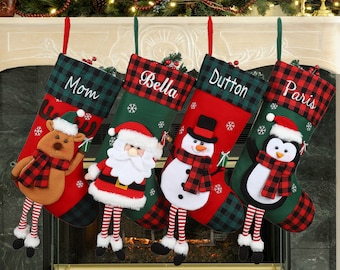 Personalized Christmas Stockings,Name Embroidered Christmas Stockings,3D Cartoon Character Christmas stockings,Family Christmas Stockings