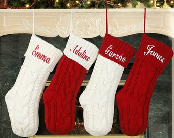 Personalized Knitted Christmas Stockings,Embroidered Christmas Stocking,Cable Knit Personalized Family Stockings,Stocking with Names