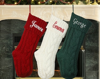 Personalized Knitted Christmas Stockings,Embroidered Christmas Stocking,Cable Knit Personalized Family Stockings,Stocking with Names