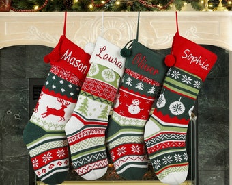 Personalized Knitted Christmas Stockings,Name Embroidered Christmas Stocking,Cable Knit Personalized Family Stockings,Custom Stockings