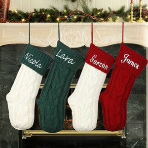 Medias de Navidad de punto personalizadas, Medias de Navidad bordadas con nombre, Medias familiares personalizadas de punto de cable, Medias personalizadas