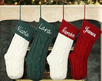 Personalized Knitted Christmas Stockings,Name Embroidered Christmas Stocking,Cable Knit Personalized Family Stockings,Custom Stockings