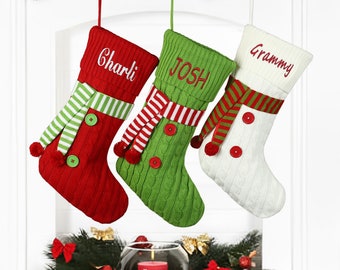 Personalized Knitted Christmas Stocking,Scarf Christmas Stocking,Name Embroidered Christmas Stocking,Cable Knit Personalized Family Stocking