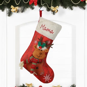 Personalized Christmas Stockings,Name Embroidered Christmas Stockings,3D Cartoon Character Christmas stockings,Family Christmas Stockings Elk