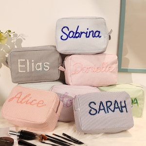 Personalisierte handbestickte Make-up-Tasche, personalisierte Make-up-Tasche, Brautjungfer Geschenk, benutzerdefinierte Reise-Make-up-Tasche, Geschenk für Sie