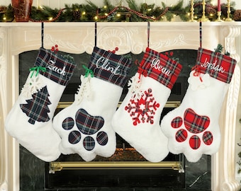 Personalized Dog Paw Christmas Stockings,Name Embroidered Christmas Stockings,Christmas Candy Decorated Stockings,Family Christmas Stockings