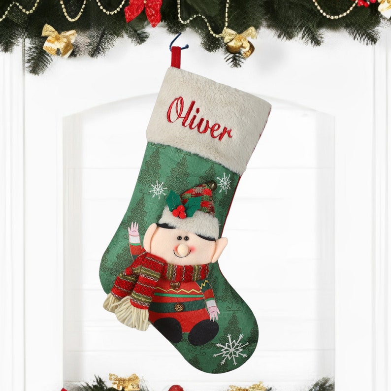 Personalized Christmas Stockings,Name Embroidered Christmas Stockings,3D Cartoon Character Christmas stockings,Family Christmas Stockings Elves