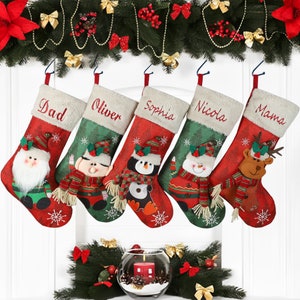 Personalisierte Weihnachtsstrümpfe, Name gestickte Weihnachtsstrümpfe, 3D-Zeichentrickfigur Weihnachtsstrümpfe, Familien Weihnachtsstrümpfe