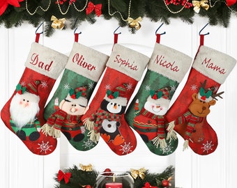 Personalized Christmas Stockings,Name Embroidered Christmas Stockings,3D Cartoon Character Christmas stockings,Family Christmas Stockings