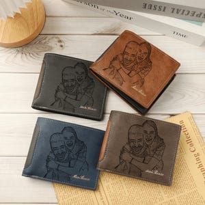 Engraved Picture Wallet,Personalized Custom Photo Mens Wallet,Slim Leather Wallet,Memory Gift,Anniversary Gifts for Him,Father's Gift