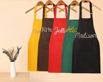 Hand-Embroidered  Apron,Personalized, Kitchen Apron, Cooking Apron,Perfect Gift for Home Chefs & Crafter,Barbecue Apron, Bartender Apron,BBQ