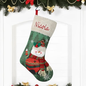 Personalized Christmas Stockings,Name Embroidered Christmas Stockings,3D Cartoon Character Christmas stockings,Family Christmas Stockings Snowman